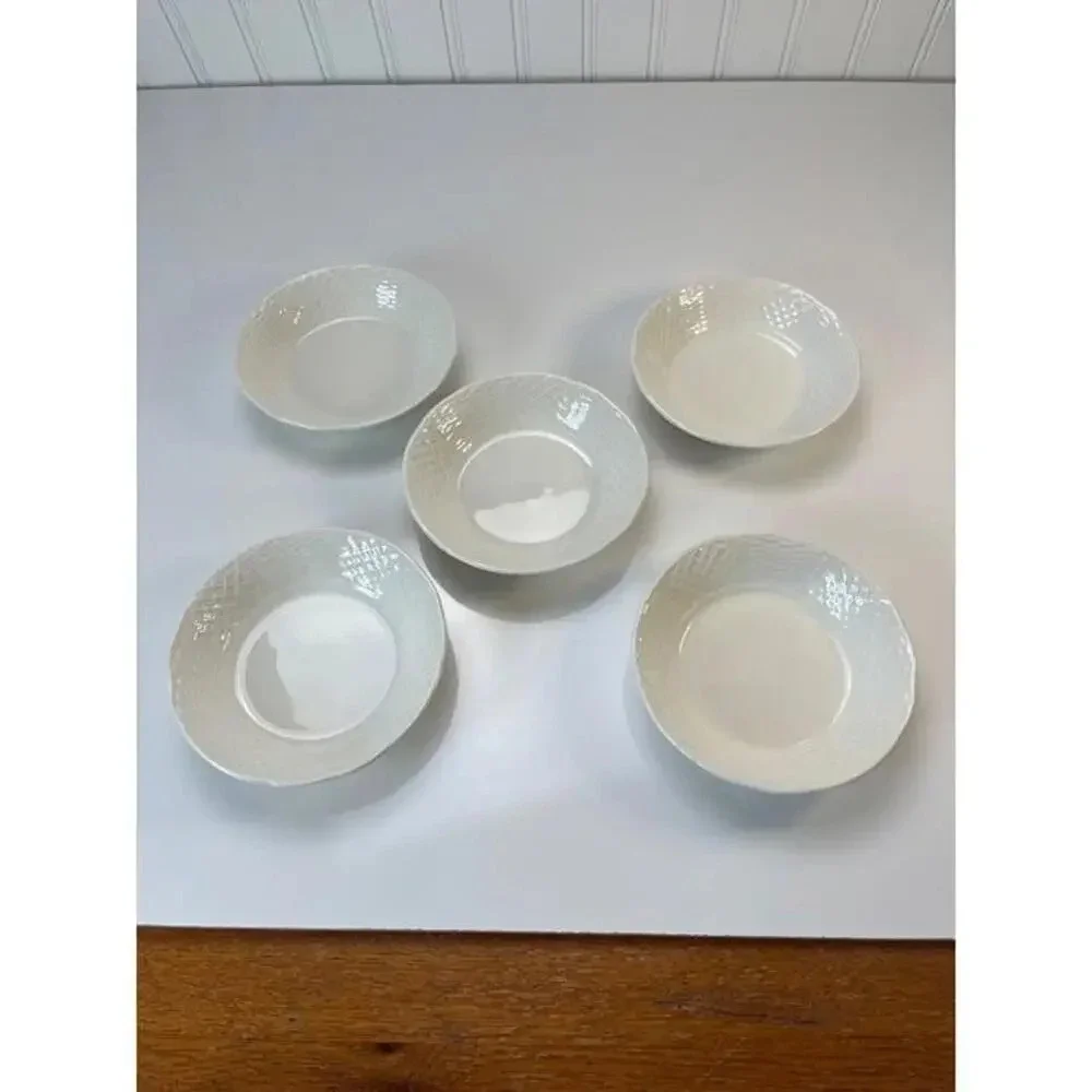 Burleigh Ironstone Staffordshire England White Basketweave Berry Bowls Set of 5